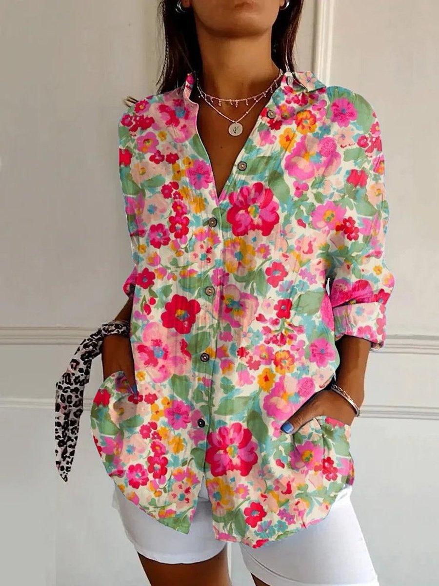Dames Kleurrijke Geometrische Print Langarm Blouse - Veelkleurig 4