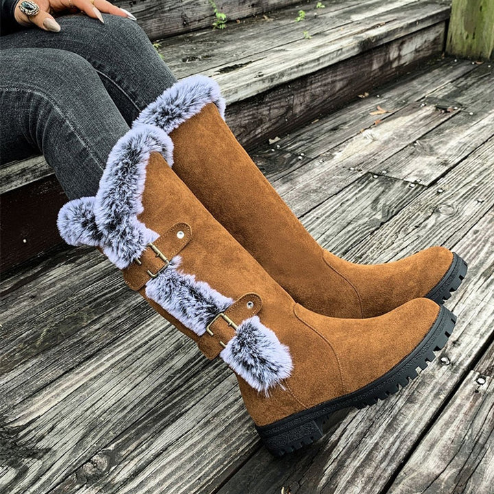 Dames Knee High Boots Gevoerde Snowboots Pluche Gesp