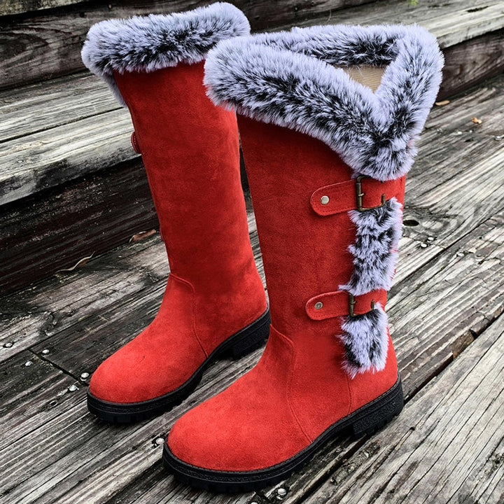 Dames Knee High Boots Gevoerde Snowboots Pluche Gesp - Rood