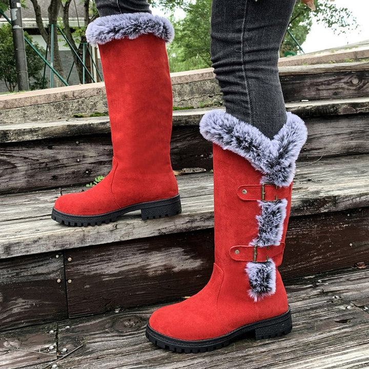 Dames Knee High Boots Gevoerde Snowboots Pluche Gesp