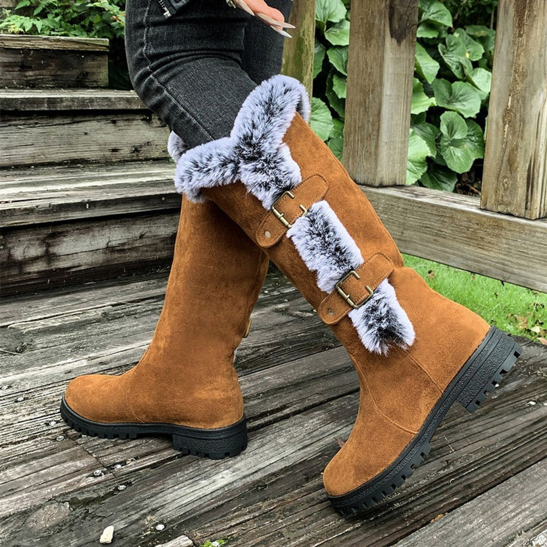 Dames Knee High Boots Gevoerde Snowboots Pluche Gesp