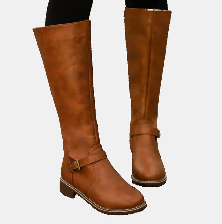 Dames Knee High Boots Rijlaarzen Gespsluiting Blokhak