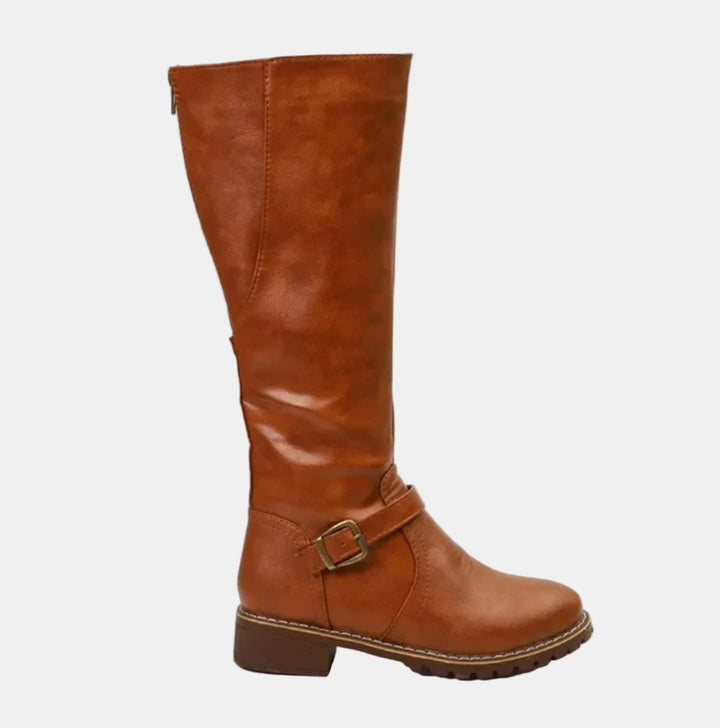 Dames Knee High Boots Rijlaarzen Gespsluiting Blokhak