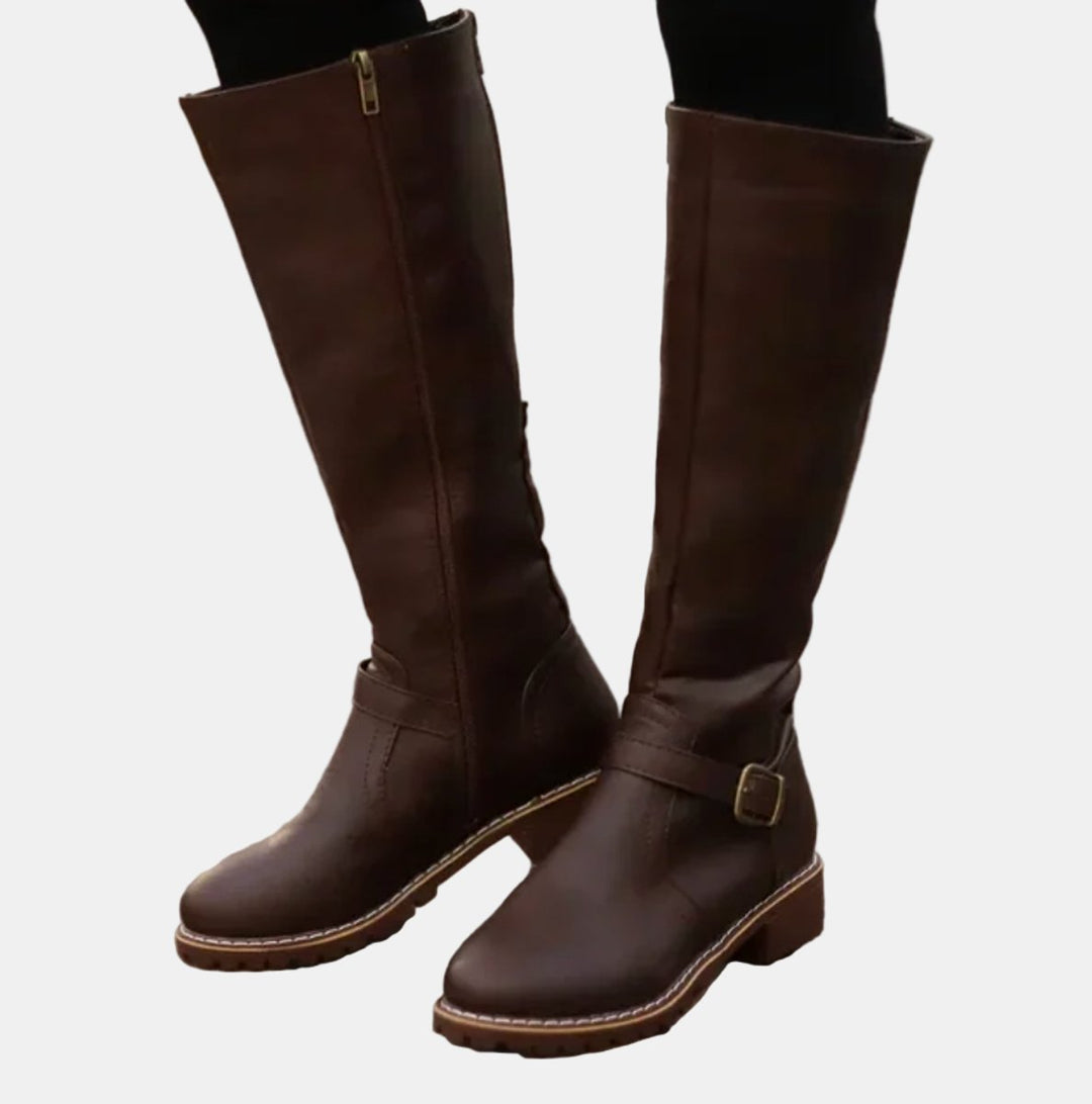 Dames Knee High Boots Rijlaarzen Gespsluiting Blokhak