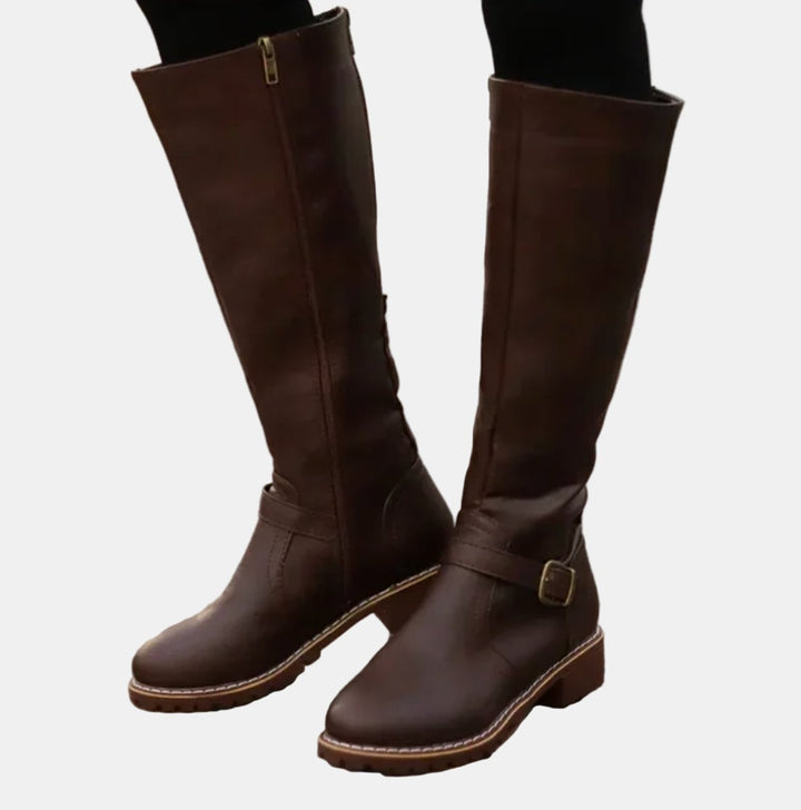 Dames Knee High Boots Rijlaarzen Gespsluiting Blokhak