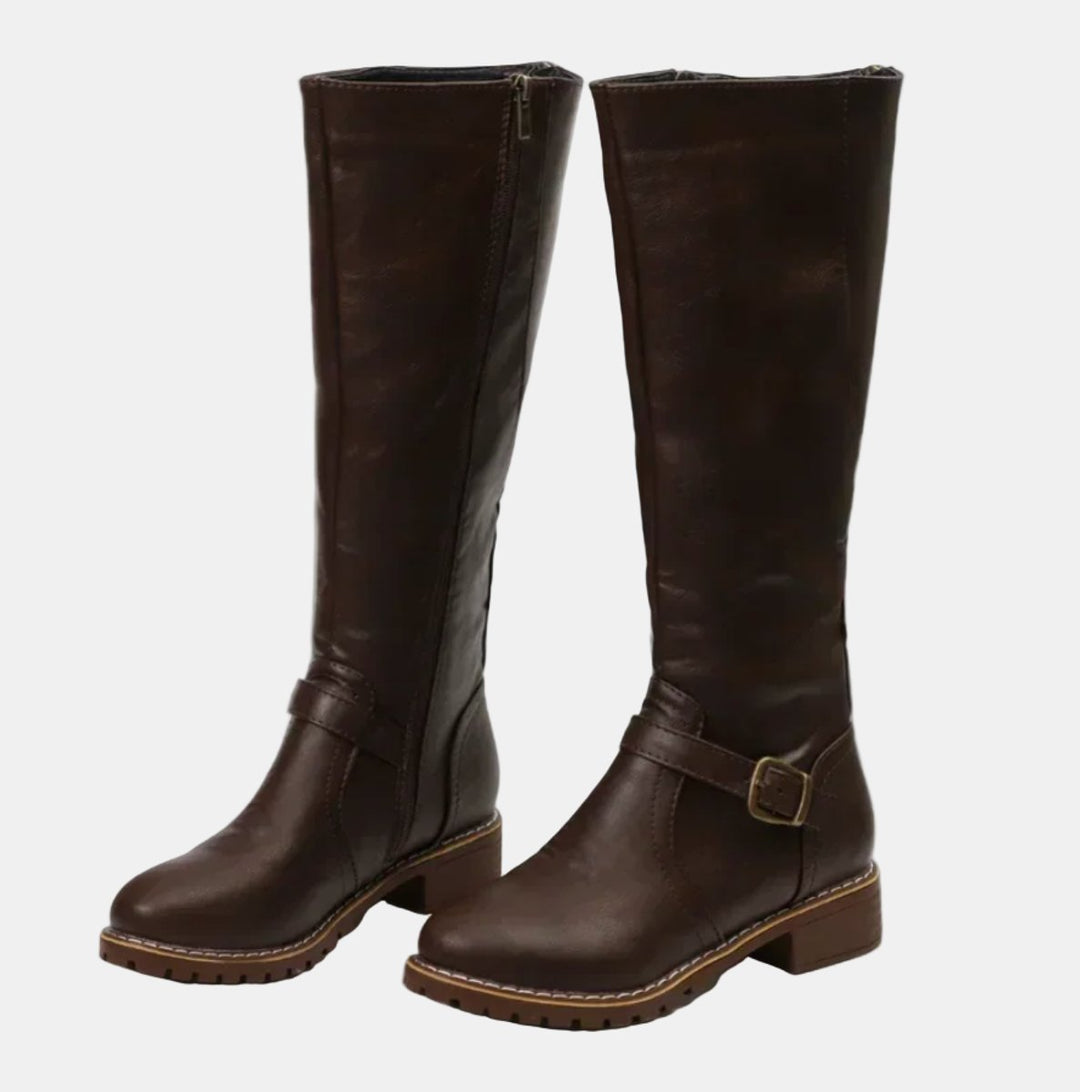 Dames Knee High Boots Rijlaarzen Gespsluiting Blokhak
