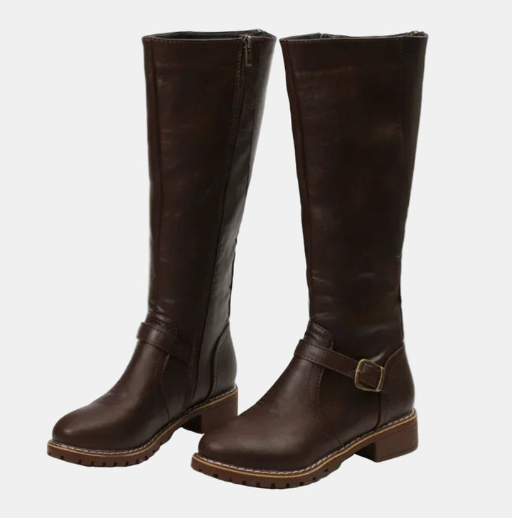 Dames Knee High Boots Rijlaarzen Gespsluiting Blokhak