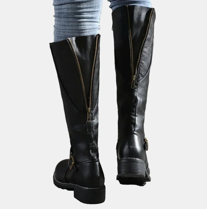 Dames Knee High Boots Rijlaarzen Gespsluiting Blokhak