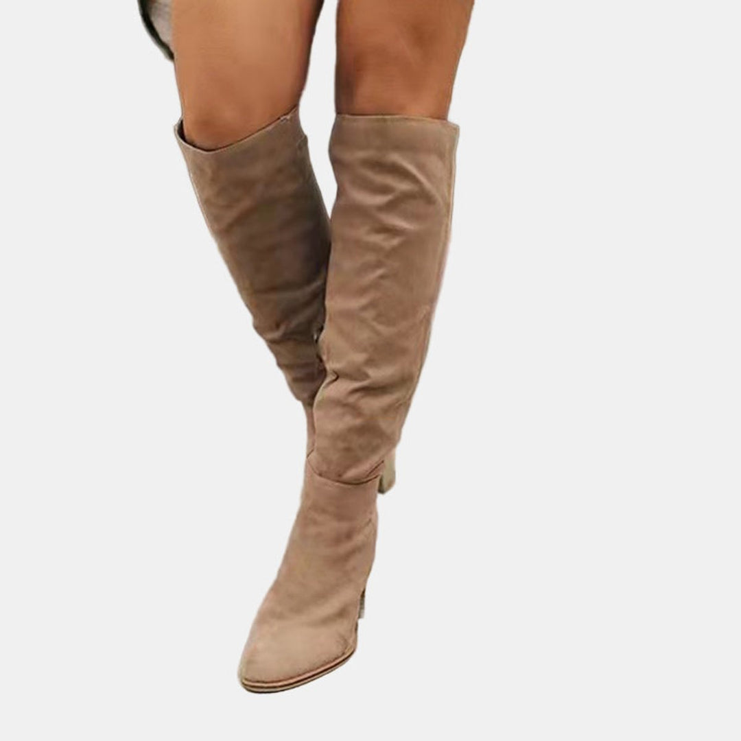 Dames Kniehoge Blokhak Ankle Boots Suède Look