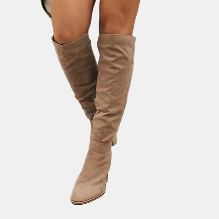 Dames Kniehoge Blokhak Ankle Boots Suède Look