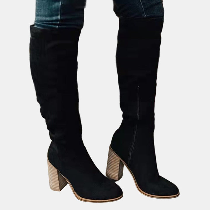 Dames Kniehoge Blokhak Ankle Boots Suède Look