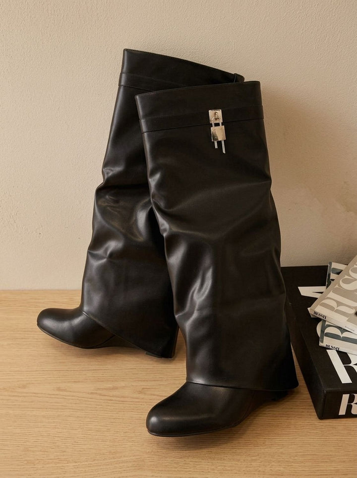 Dames Kniehoge Laarzen Elegante Faux-Leather Sleehak Boots