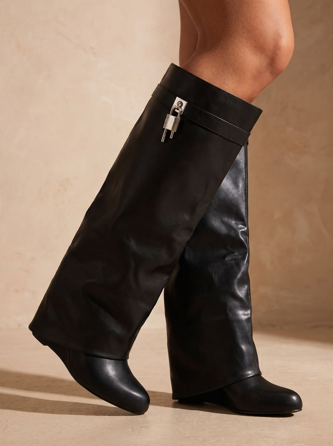 Dames Kniehoge Laarzen Elegante Faux-Leather Sleehak Boots