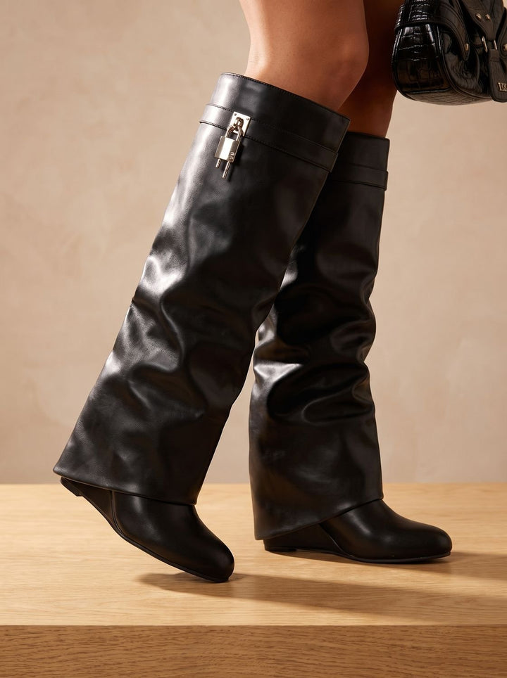 Dames Kniehoge Laarzen Elegante Faux-Leather Sleehak Boots