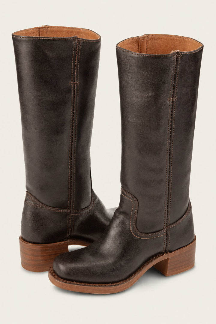 Dames Kniehoge Leren Laarzen Gestructureerde Zool - Brown
