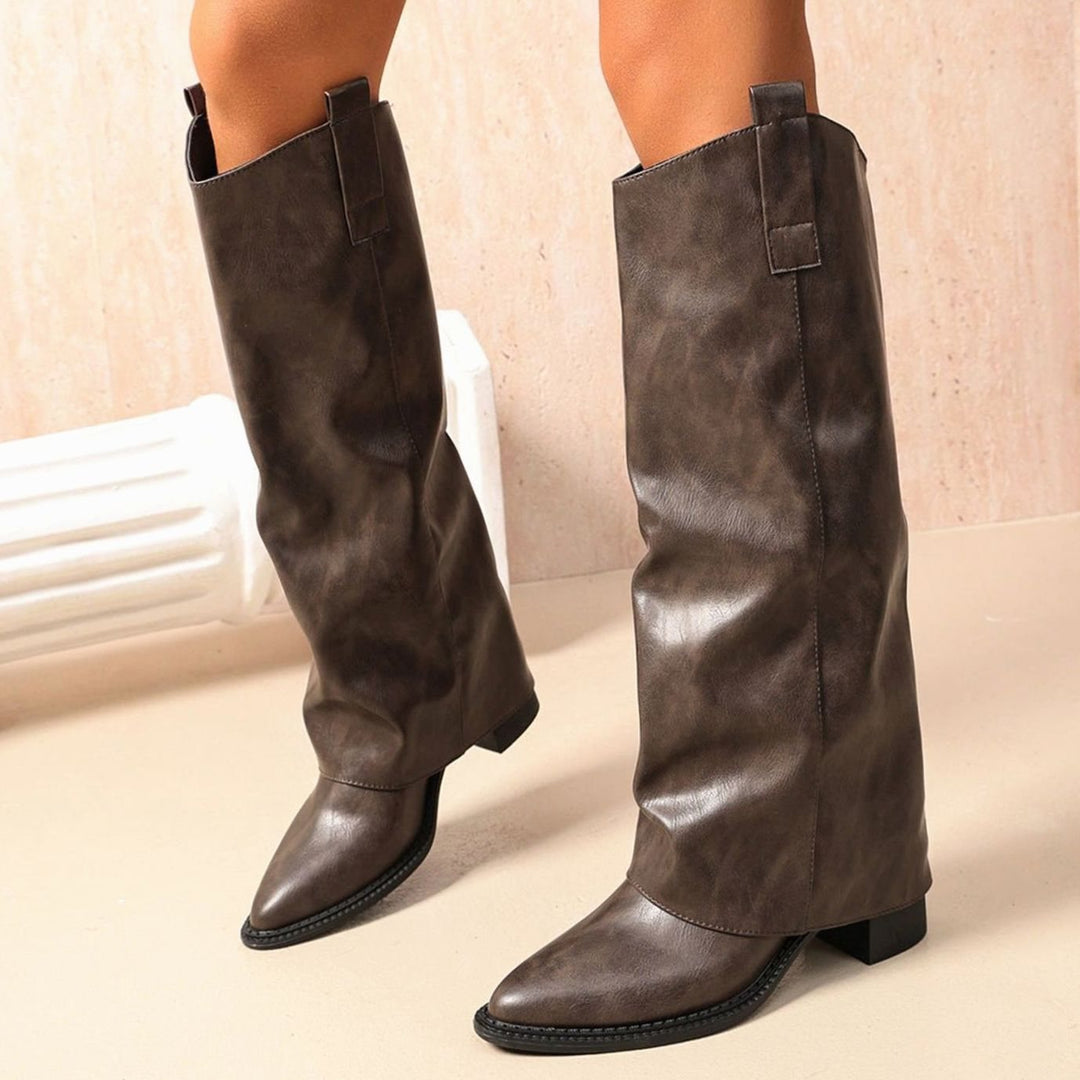 Dames Kniehoge Westernlaarzen Faux Leather Blokzool
