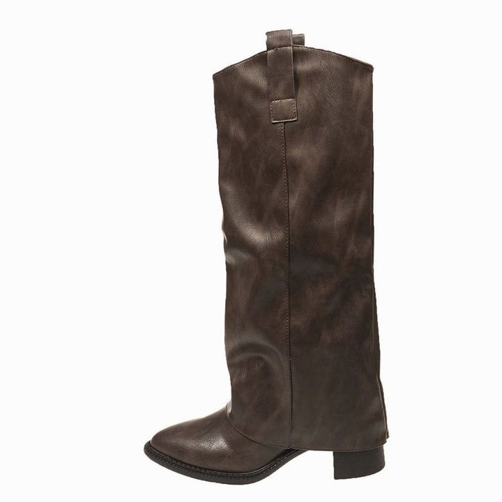 Dames Kniehoge Westernlaarzen Faux Leather Blokzool