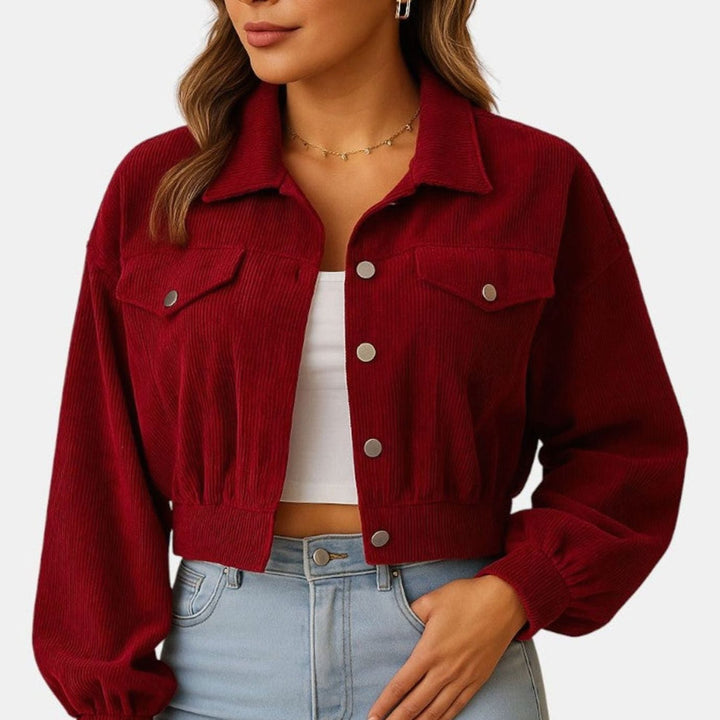 Dames Korte Corduroy Jas met Knoopsluiting en Borstzakken - Rood