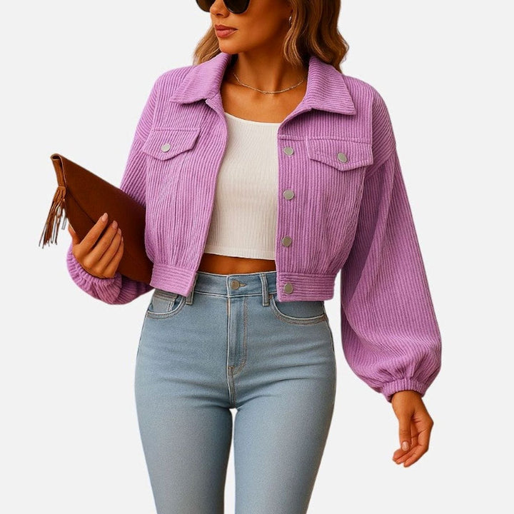 Dames Korte Corduroy Jas met Knoopsluiting en Borstzakken - Paars