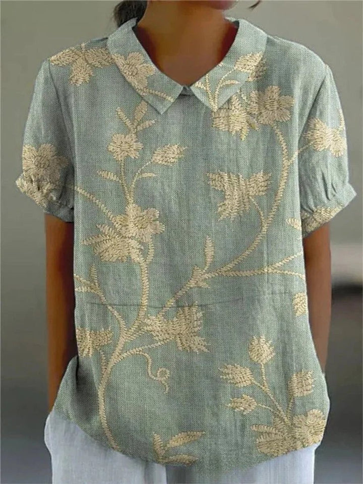 Dames Korte Mouw Bloemenprint Casual Blouse - Bloemenpatroon 12
