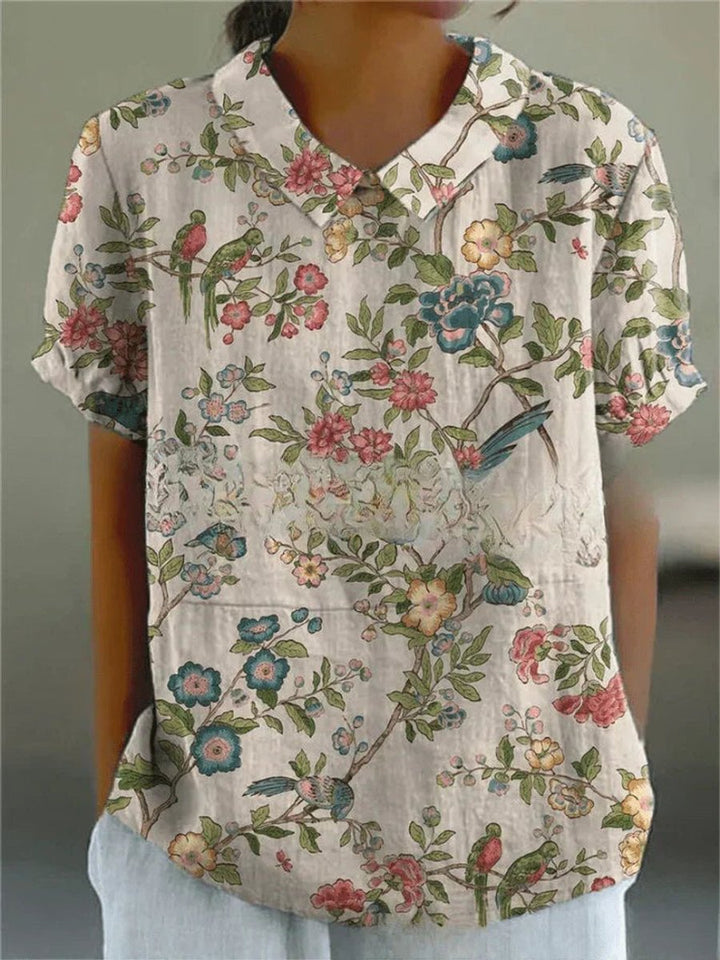 Dames Korte Mouw Bloemenprint Casual Blouse - Bloemenpatroon 4