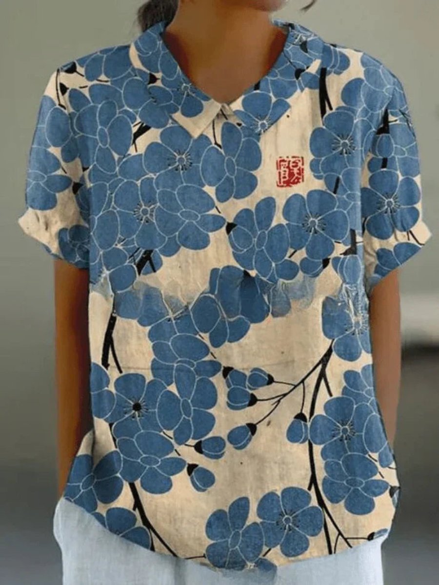 Dames Korte Mouw Bloemenprint Casual Blouse - Bloemenpatroon 6
