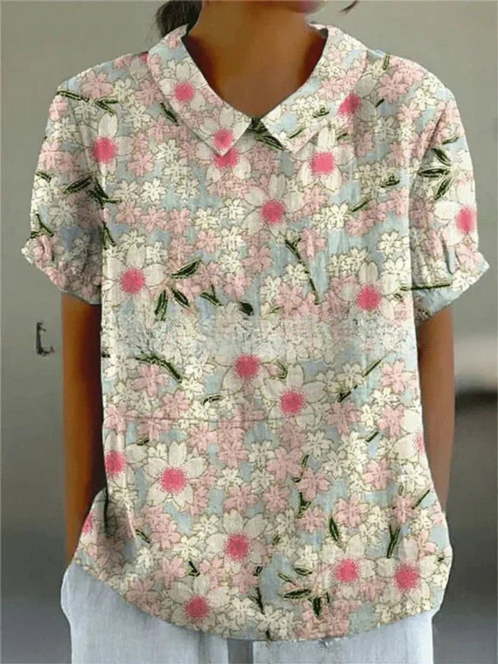 Dames Korte Mouw Bloemenprint Casual Blouse - Bloemenpatroon 7