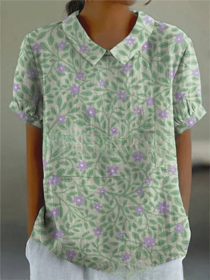 Dames Korte Mouw Bloemenprint Casual Blouse - Bloemenpatroon 9