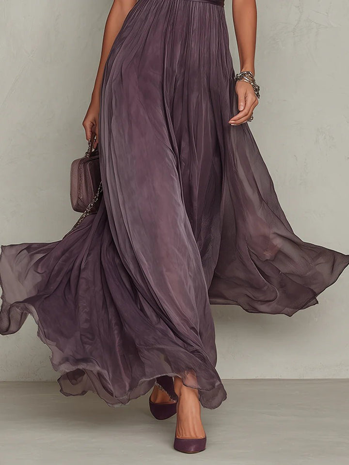 Dames Korte Mouw Keyhole Kanten Chiffon Maxi Jurk