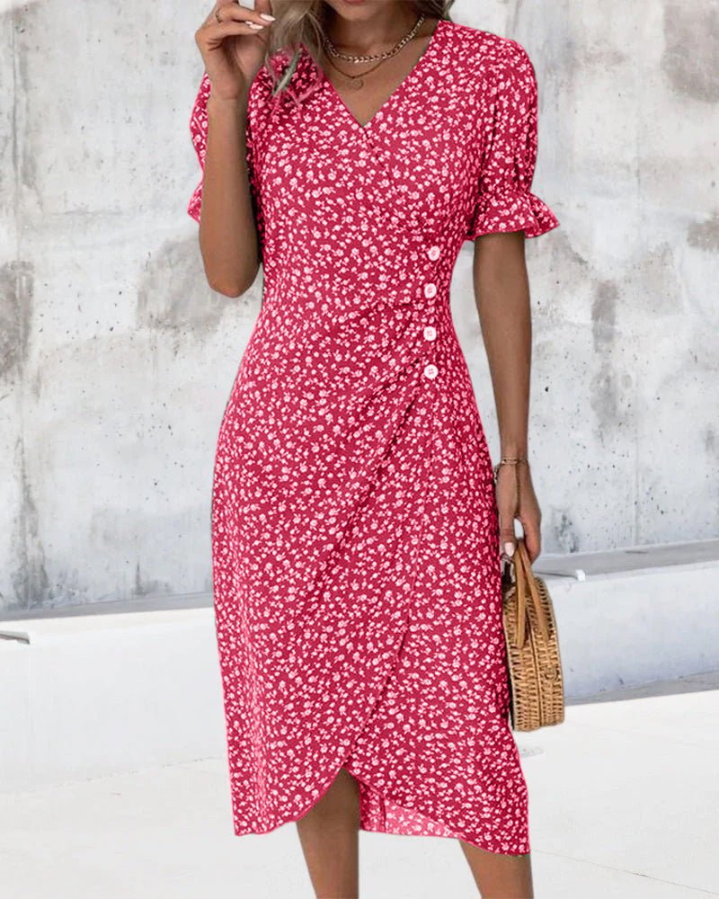 Dames Korte Mouw Midi Wikkel Jurk - Red