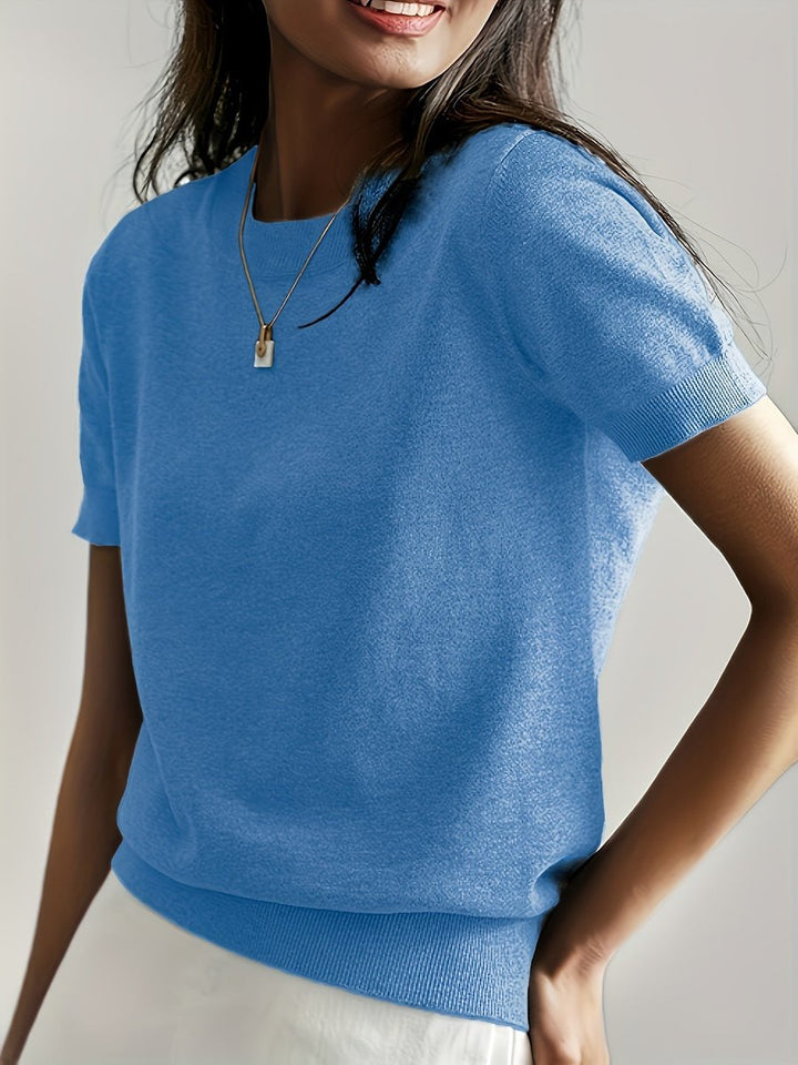 Dames Korte Mouw Ronde Hals Casual Knit Sweater Top - Blauw