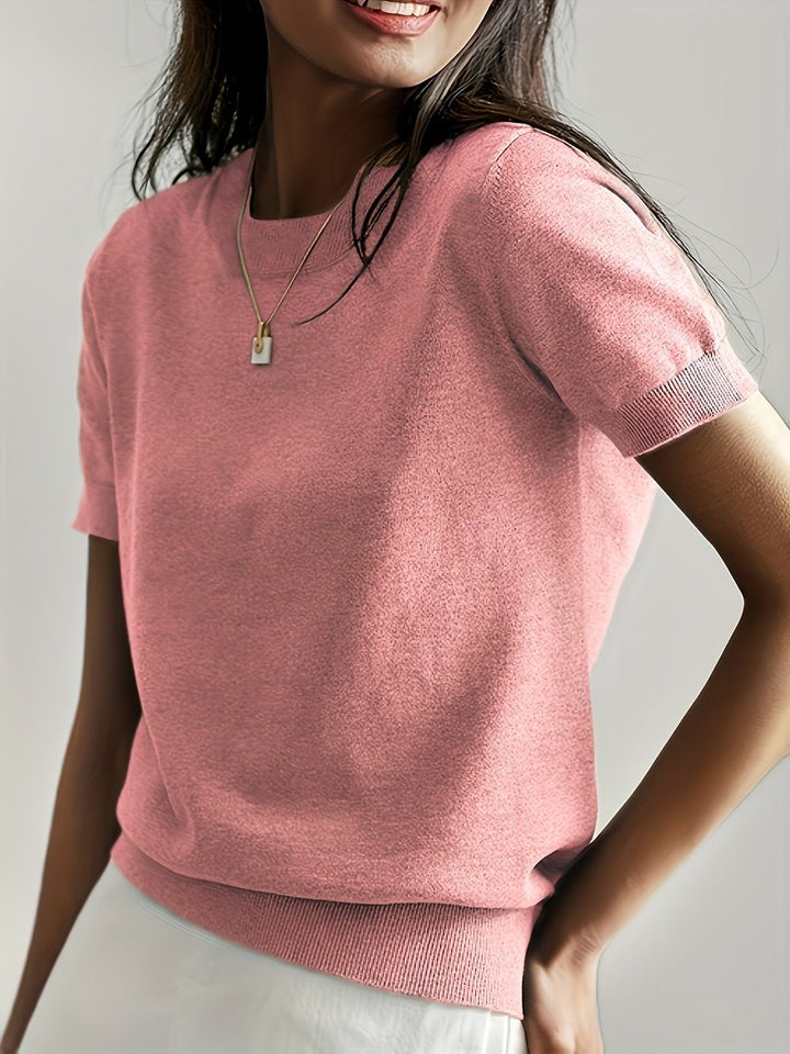 Dames Korte Mouw Ronde Hals Casual Knit Sweater Top - Roze