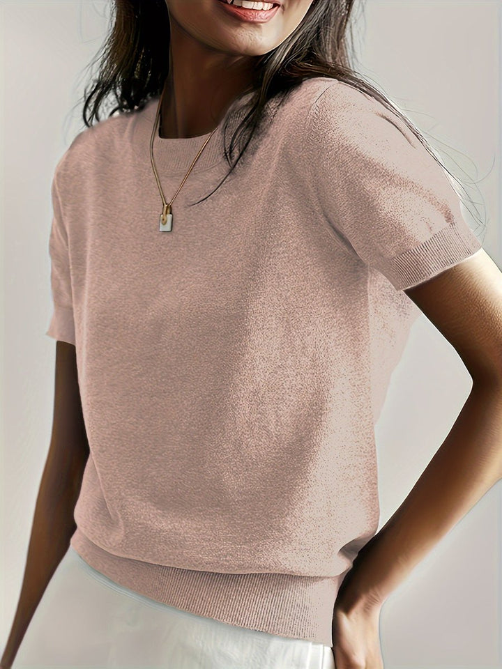 Dames Korte Mouw Ronde Hals Casual Knit Sweater Top - Perzik