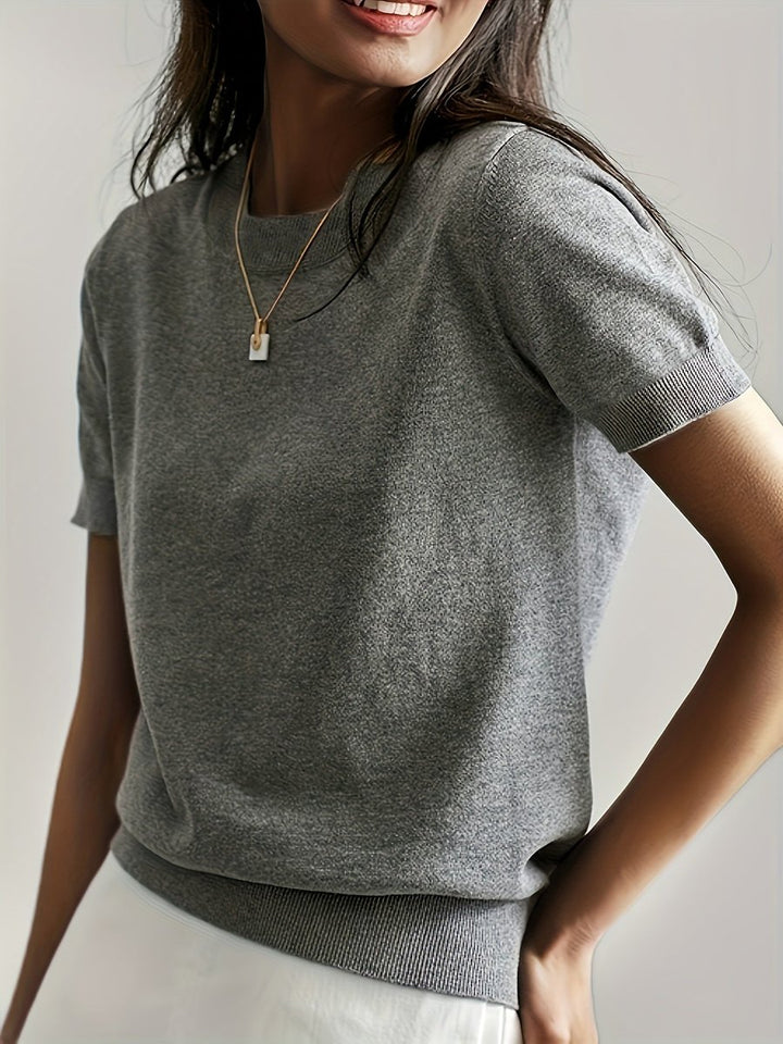 Dames Korte Mouw Ronde Hals Casual Knit Sweater Top - Grijs