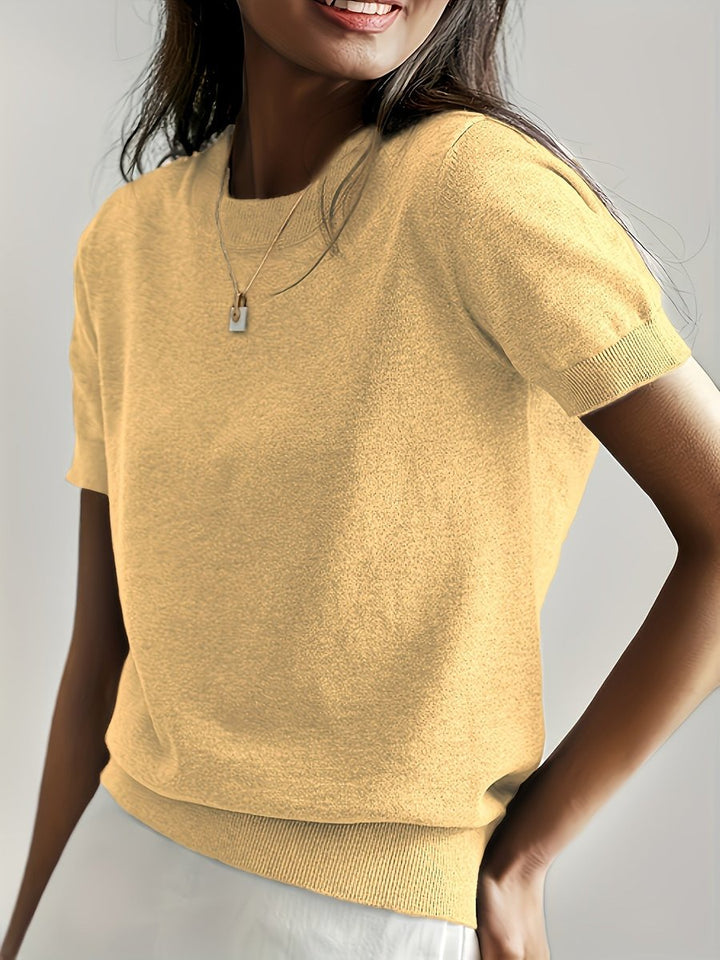 Dames Korte Mouw Ronde Hals Casual Knit Sweater Top - Geel