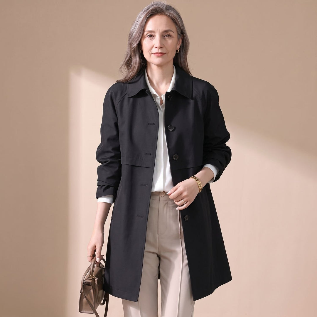 Dames Korte Trenchcoat met Knoopsluiting Getailleerde Snit