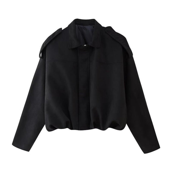 Dames Korte Vintage Faux-Suède Bomberjack Brede Schouders - Zwart
