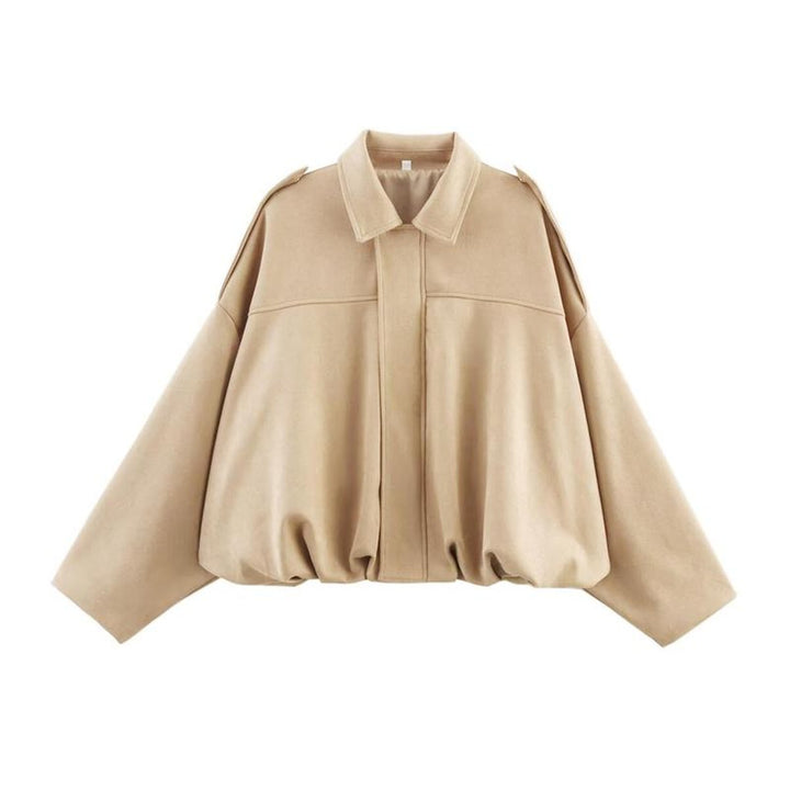 Dames Korte Vintage Faux-Suède Bomberjack Brede Schouders - Beige