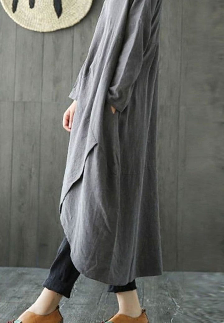 Dames Langarm Asymmetrische Oversized Midi-jurk Katoen