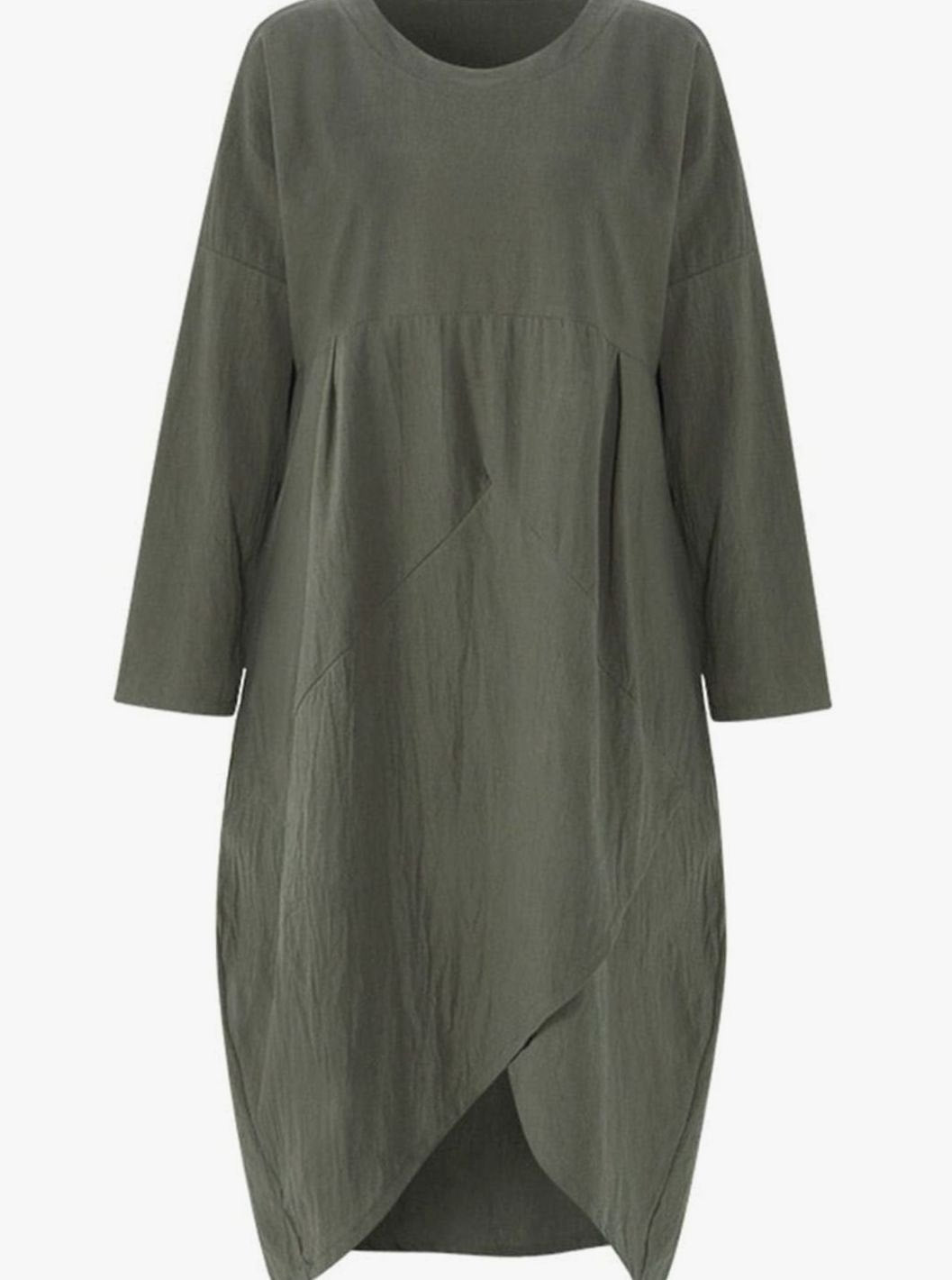 Dames Langarm Asymmetrische Oversized Midi-jurk Katoen - Groen