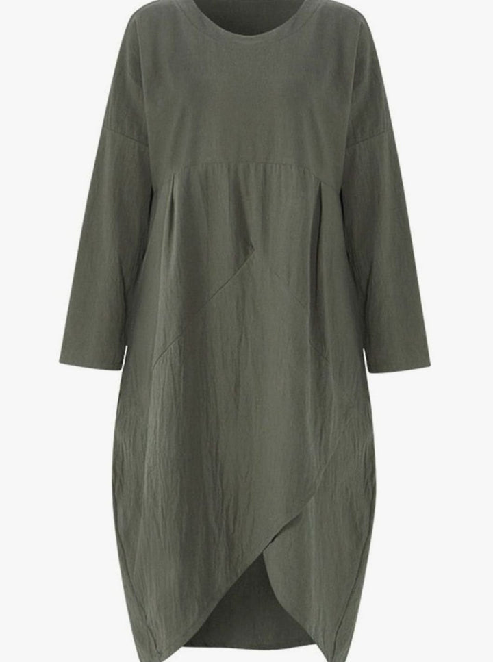 Dames Langarm Asymmetrische Oversized Midi-jurk Katoen - Groen