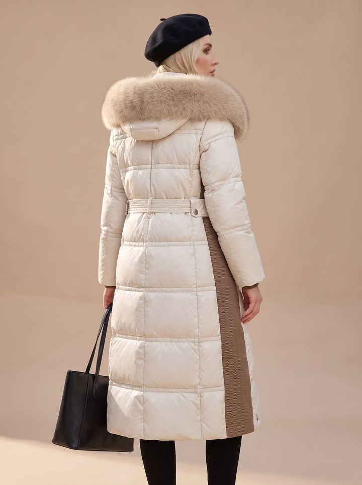 Dames Lange Gewatteerde Bontjas Puffer Coat met Bontkraag