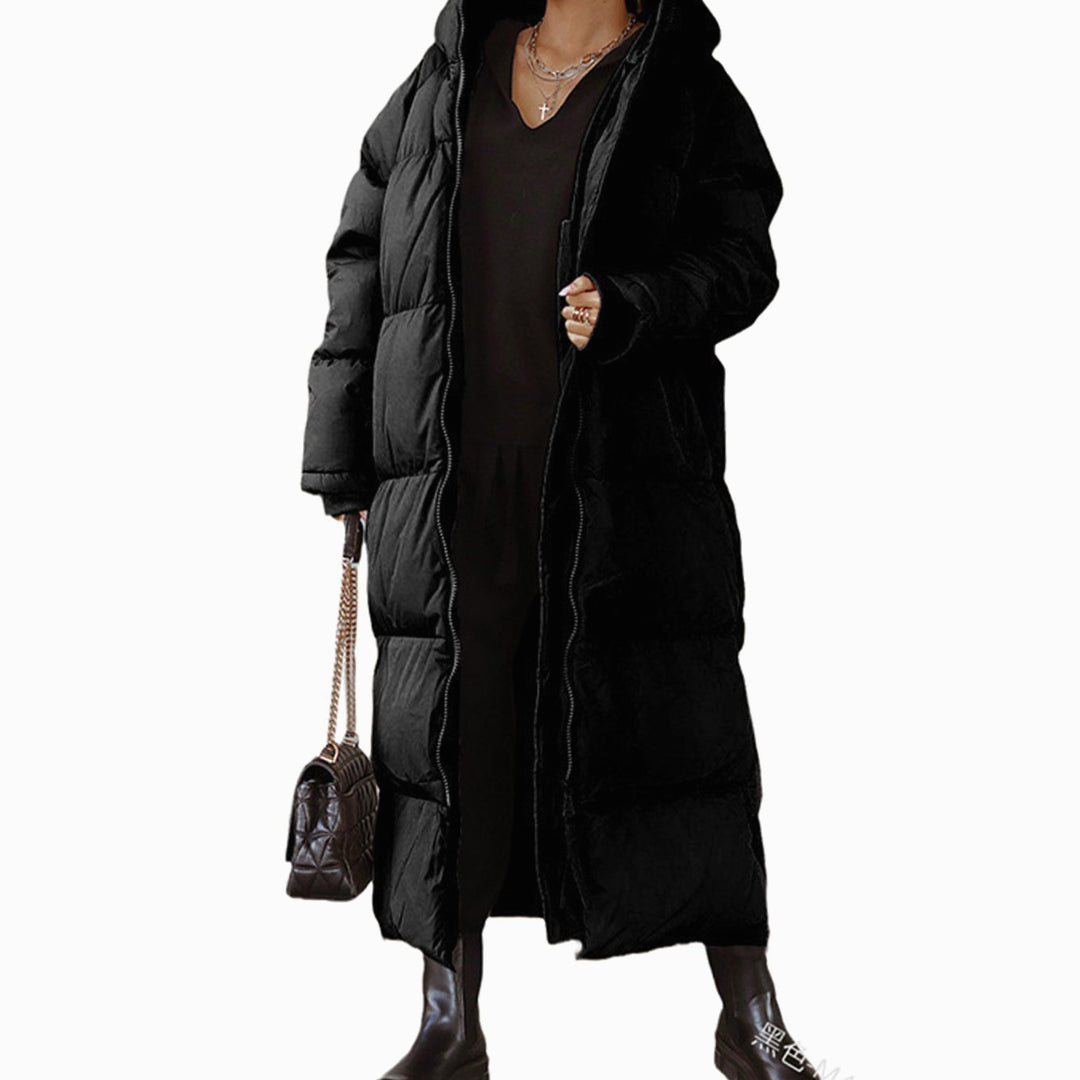 Dames Lange Gewatteerde Hooded Puffer Winterjas - Zwart