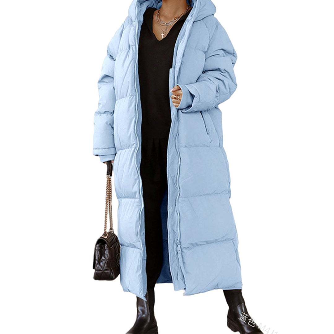 Dames Lange Gewatteerde Hooded Puffer Winterjas - Blauw