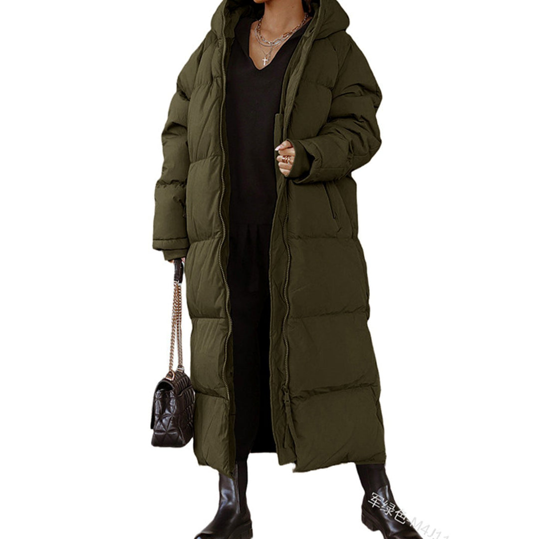 Dames Lange Gewatteerde Hooded Puffer Winterjas