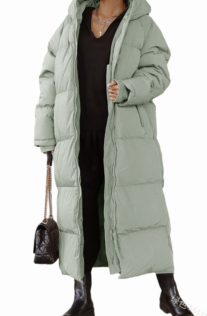 Dames Lange Gewatteerde Hooded Puffer Winterjas - Groen