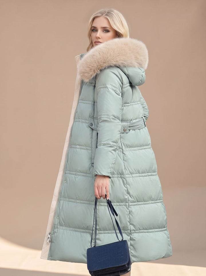 Dames Lange Gewatteerde Parka met Bontkraag Capuchon