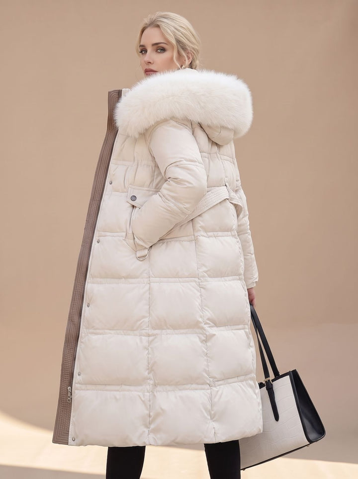 Dames Lange Gewatteerde Parka met Bontkraag Capuchon