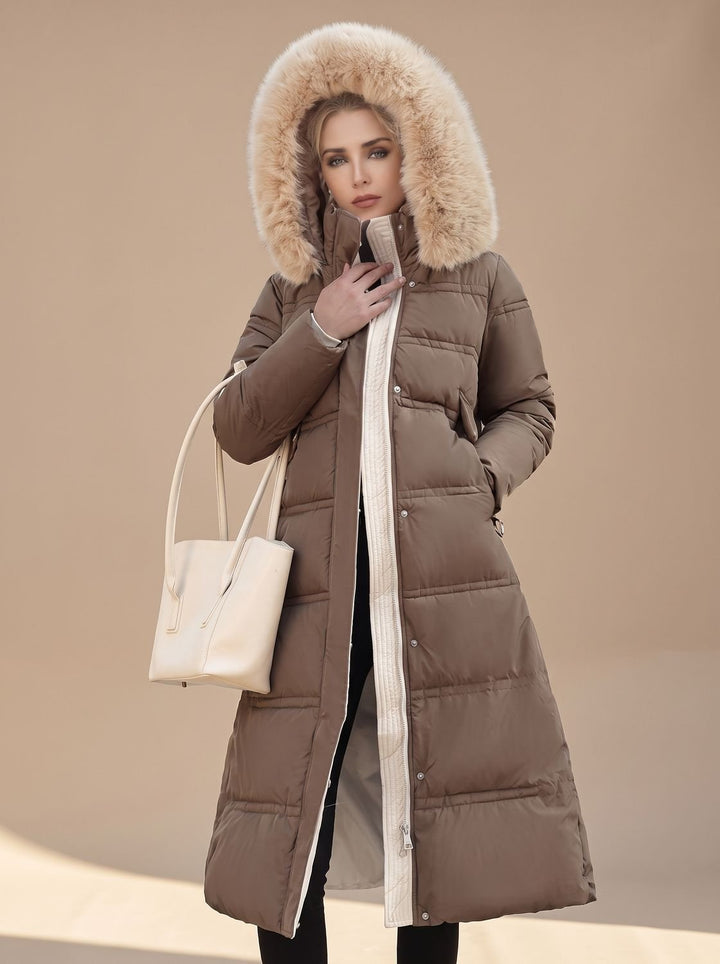 Dames Lange Gewatteerde Parka met Bontkraag Capuchon