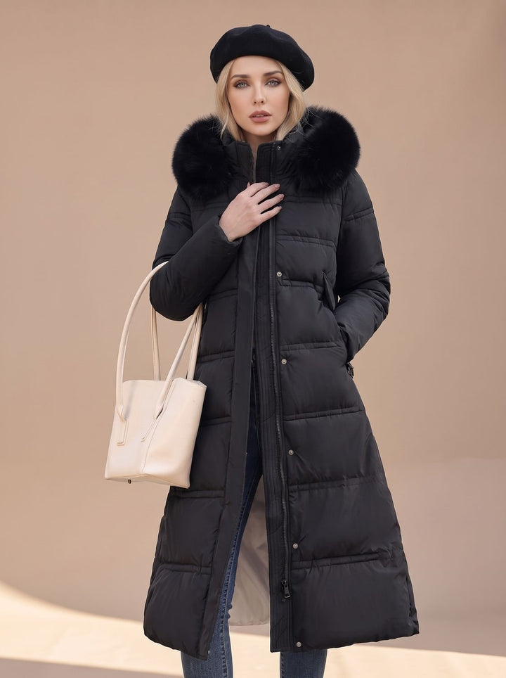 Dames Lange Gewatteerde Parka met Bontkraag Capuchon